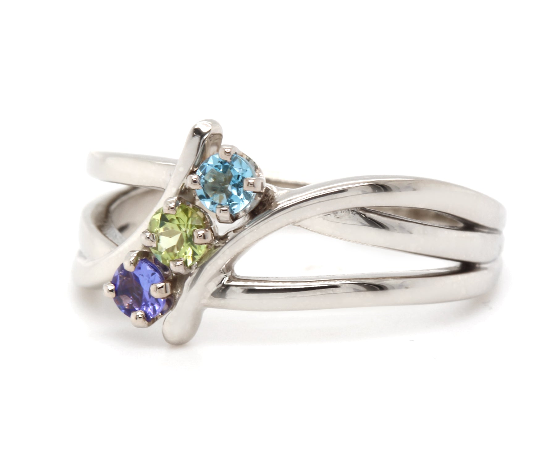 Weaved Modern Mothers Birthstone Family Silver Ring