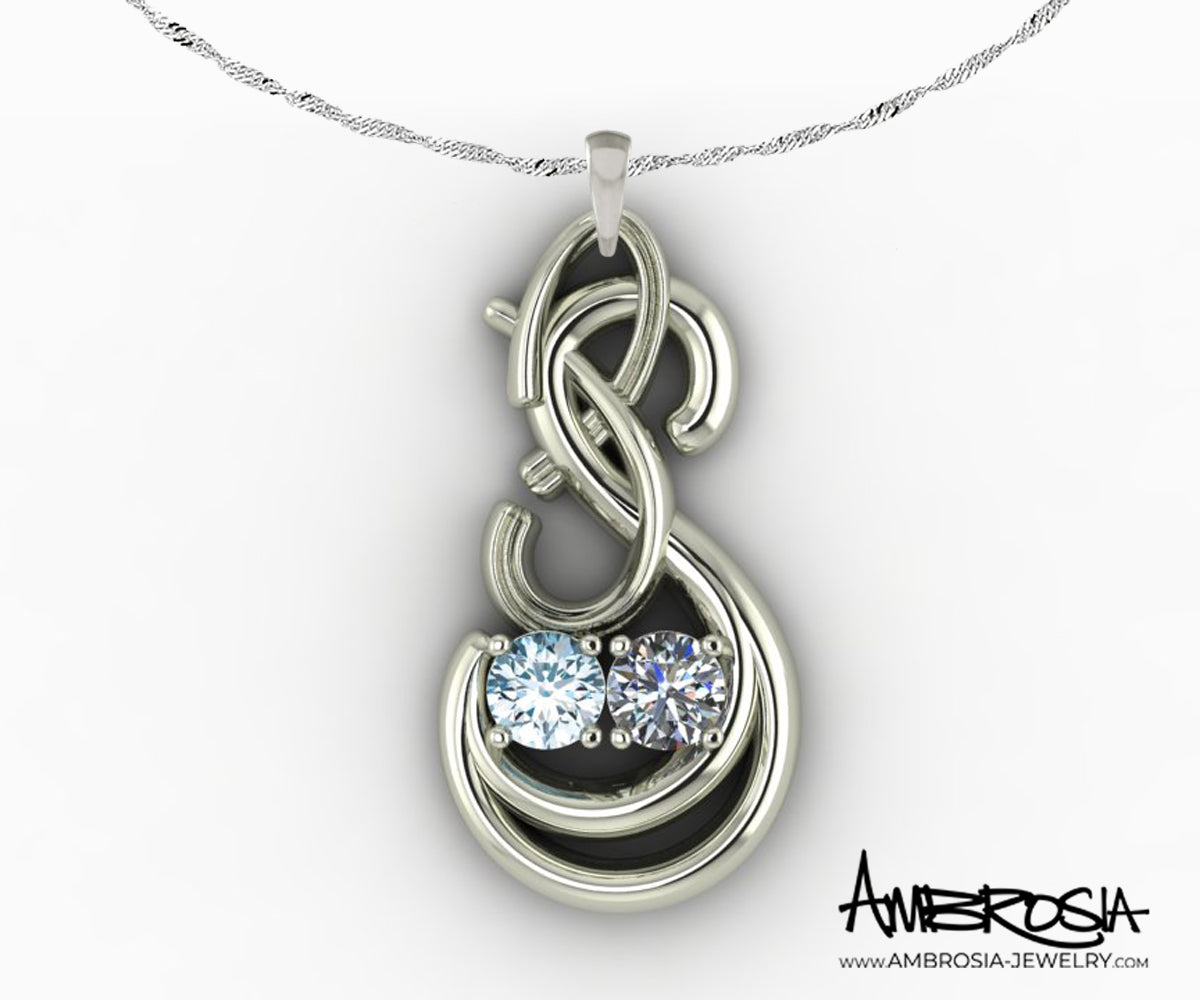 Double Diamond Initials Swirl Necklace
