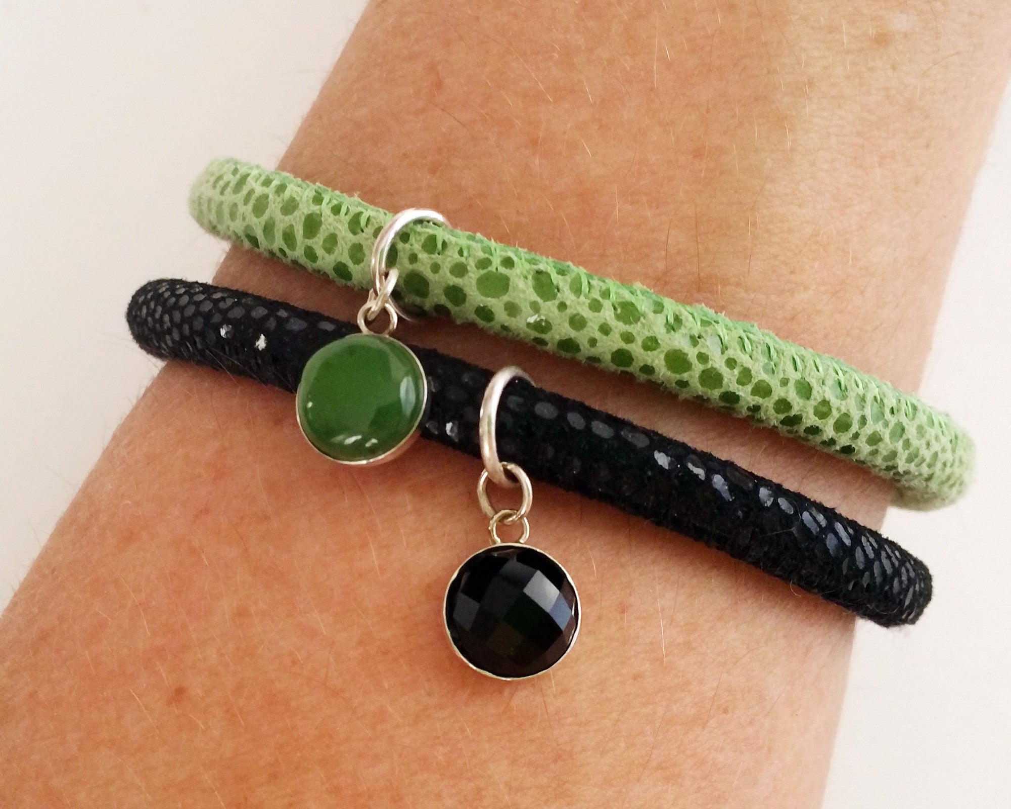Jade Gem Charm Leather Bracelet