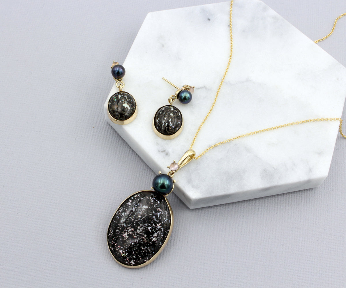 Leopard Opal and Pearl Gold Jewelry Set
