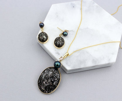 Leopard Opal and Pearl Gold Jewelry Set