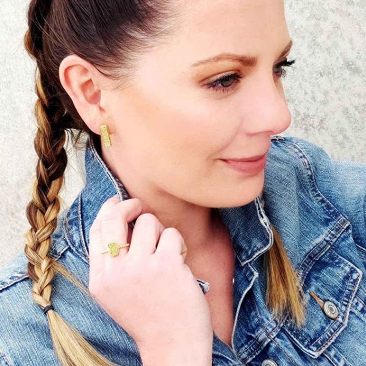 Thin Rectangle Black Druzy Stud Earrings