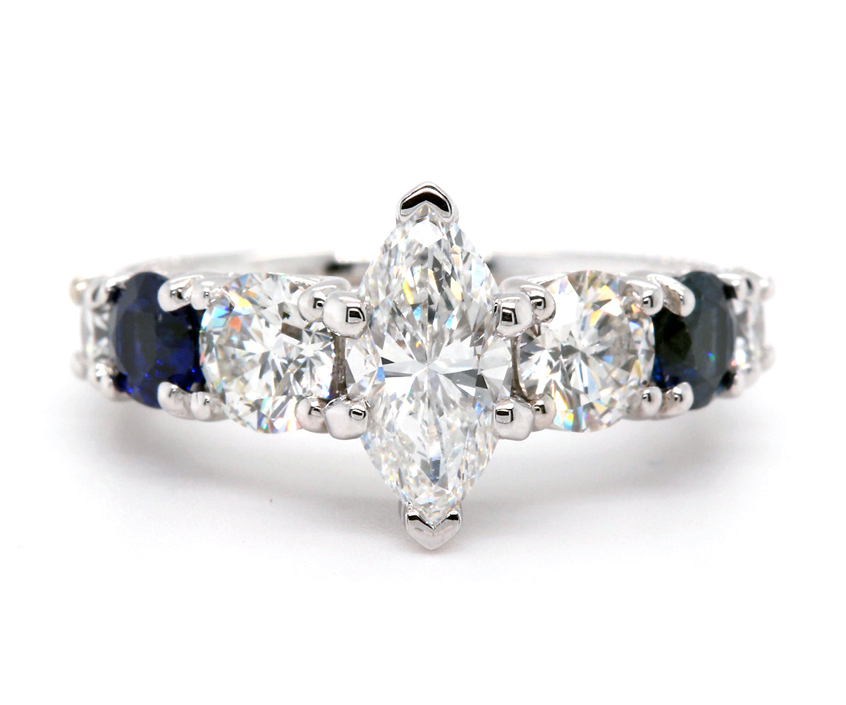 Classic Marquise Blue Sapphire Engagement Ring Redesign