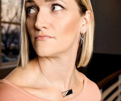 Rectangle Leather Inlay Gold Earrings