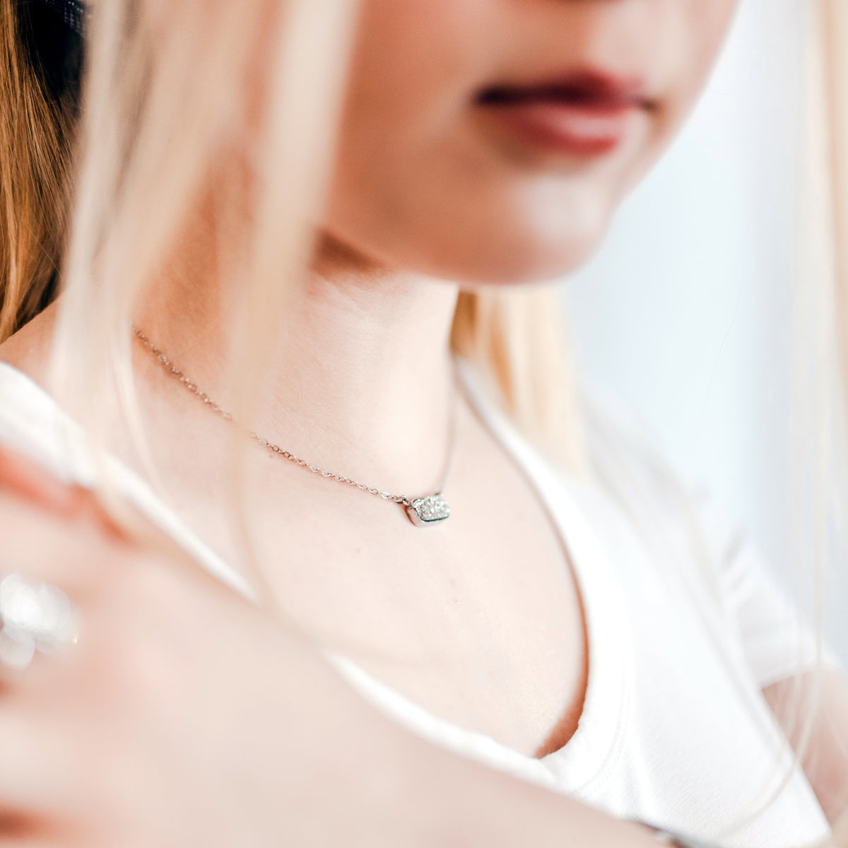 Medium Rectangle Blue Druzy 14k Vermeil Necklace