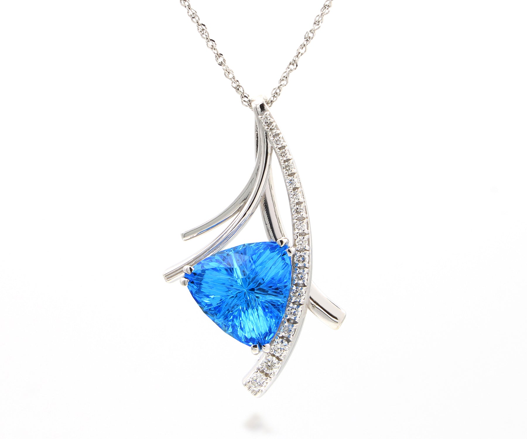Artistic Modern Trillion Blue Topaz Diamond Necklace