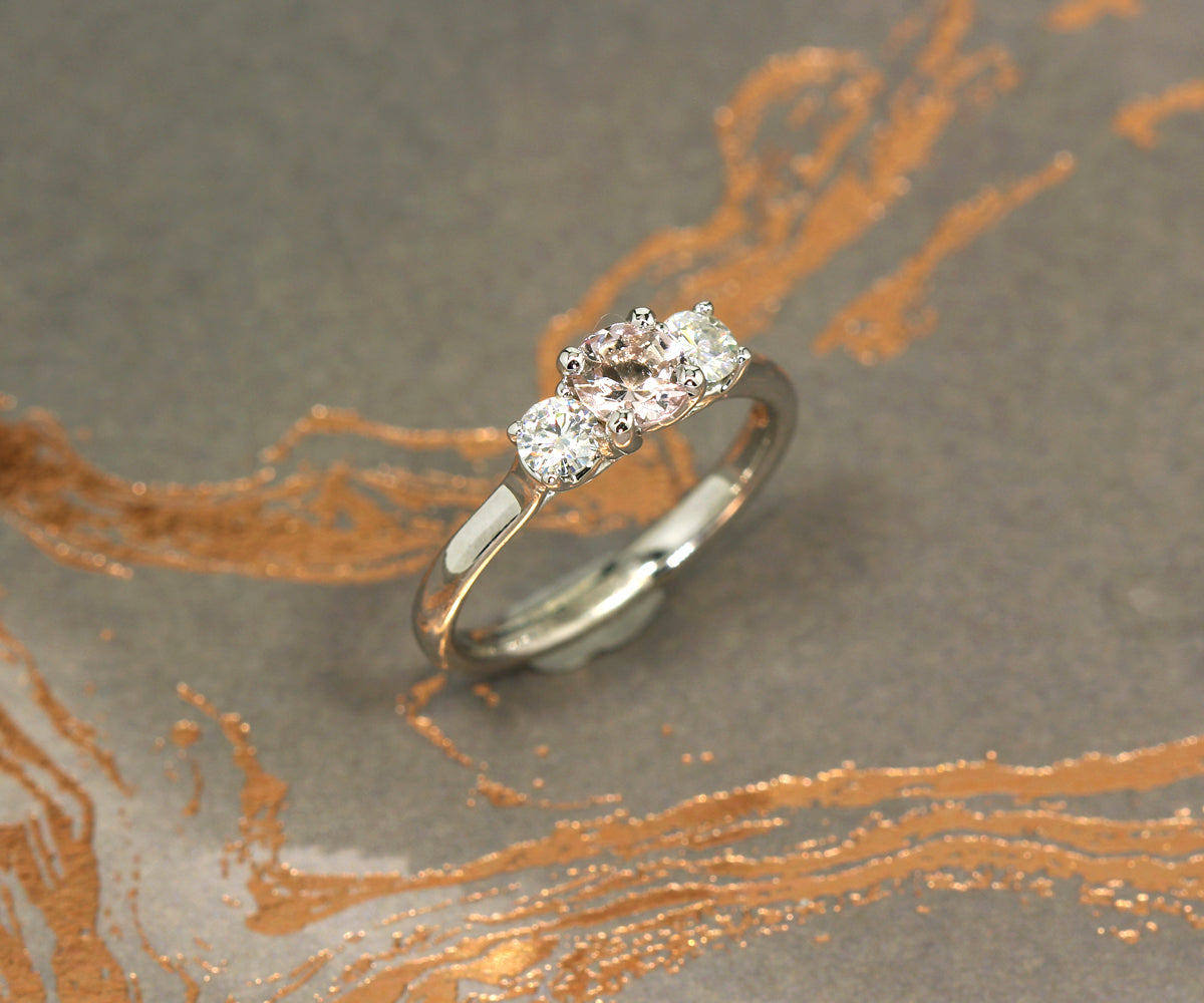 Pink Morganite Three Stone Ring