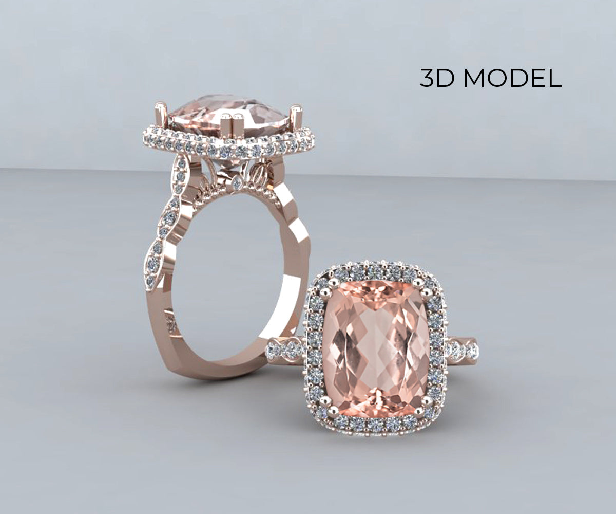 Double Cushion Halo Morganite Engagement Ring