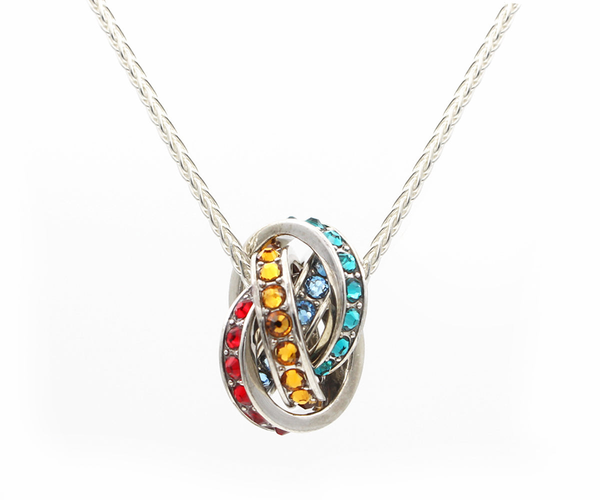 Mother's Interlocking 4 Birthstone Silver Necklace