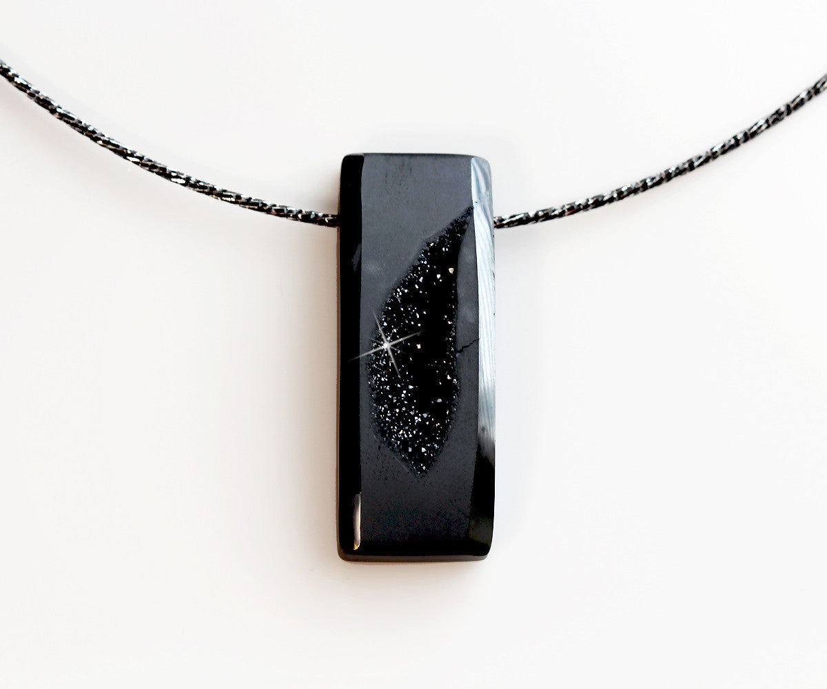 Modern Midnight Black Druzy Necklace