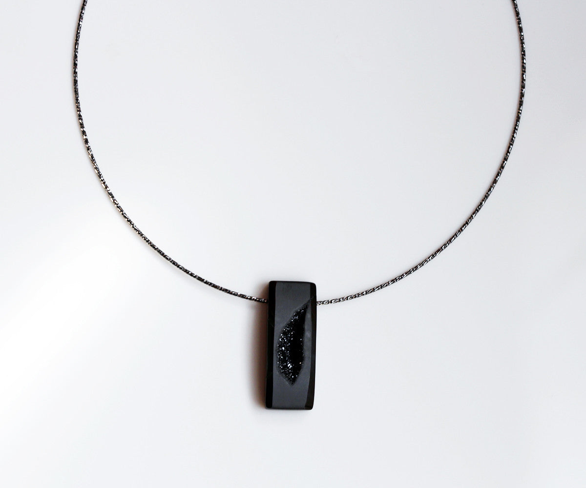 Modern Midnight Black Druzy Necklace
