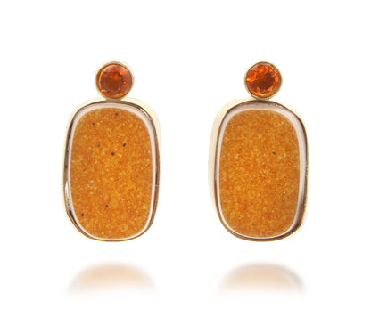 Natural Orange Druzy Gold Jewelry Set