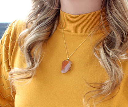 Natural Orange Druzy Gold Jewelry Set