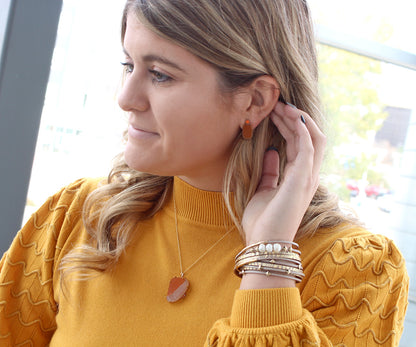 Natural Orange Druzy Gold Jewelry Set