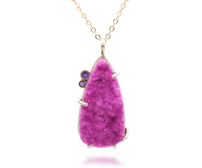 Natural Pink Druzy Purple Quartz Rose Gold Necklace