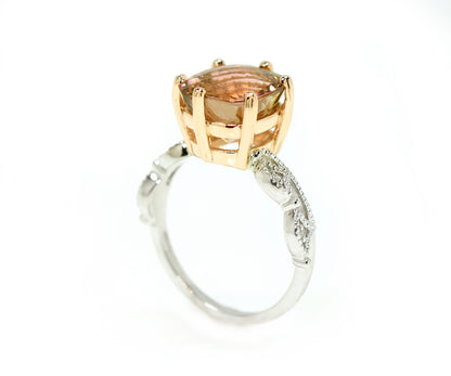 Peach Cushion Tourmaline Dainty Crown Ring