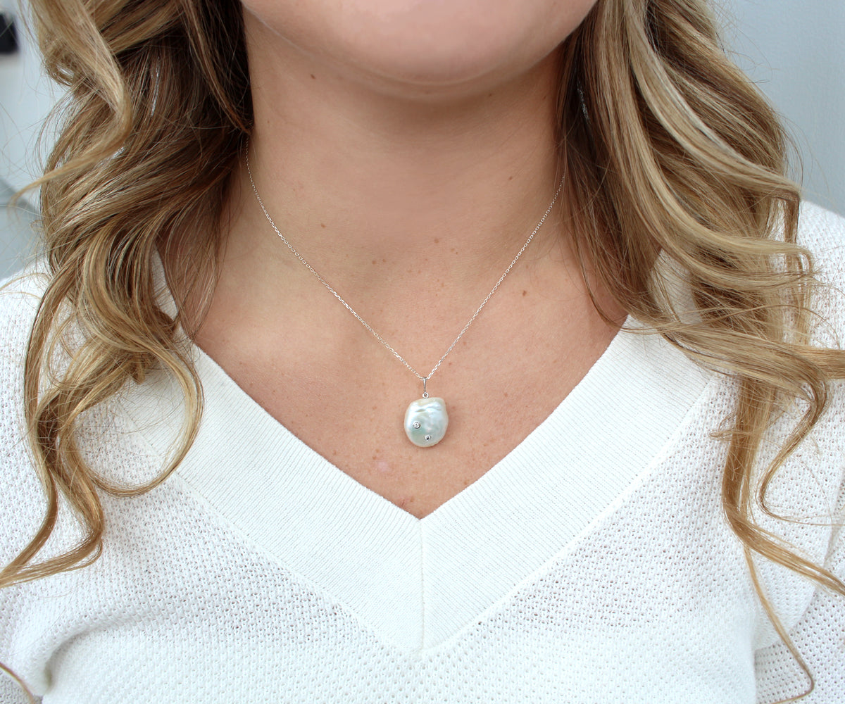 Baroque Pearl Diamond White Gold Necklace