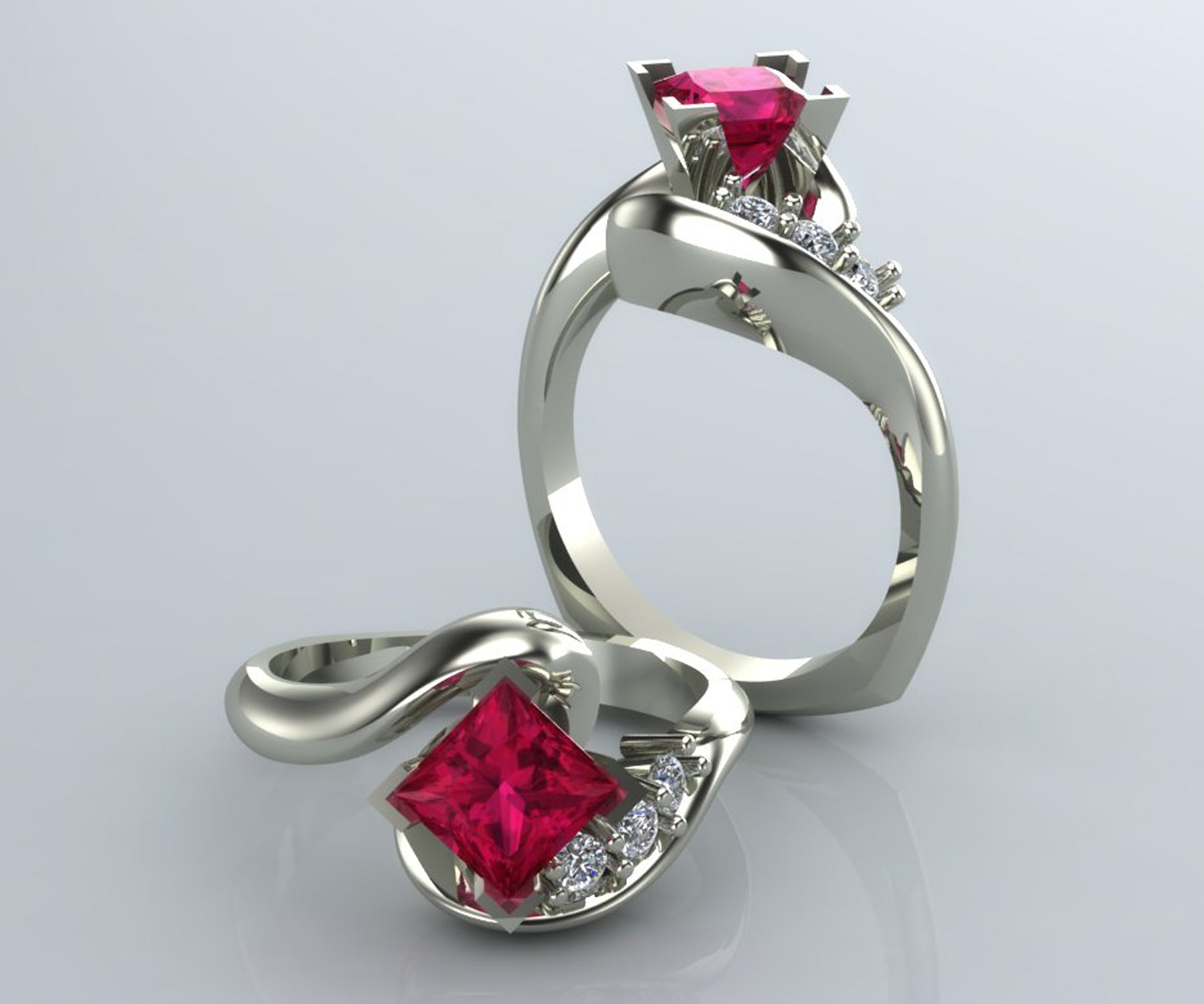 Asymmetrical Twist Pink Spinel Diamond Engagement Ring