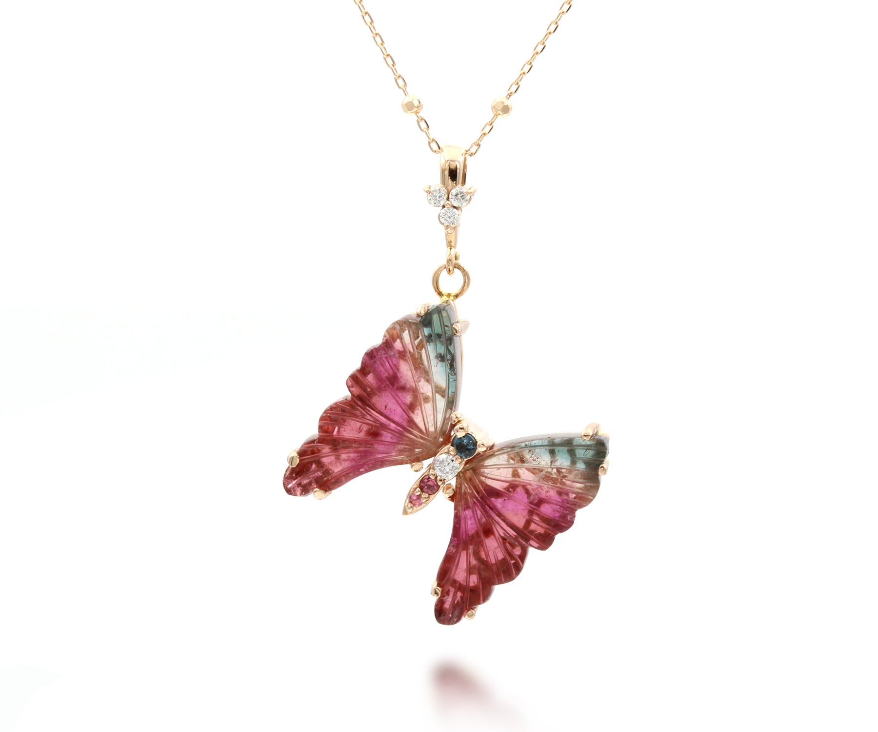 Colorful Pink and Teal Tourmaline Butterfly Necklace