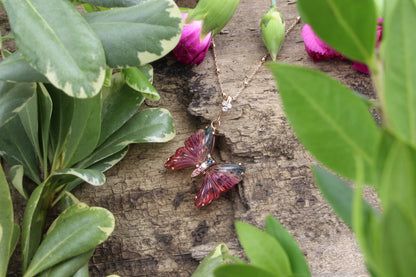 Colorful Pink and Teal Tourmaline Butterfly Necklace