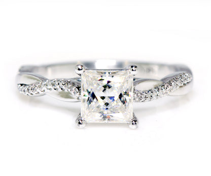 custom twist diamond band princess cut moissanite engagement ring