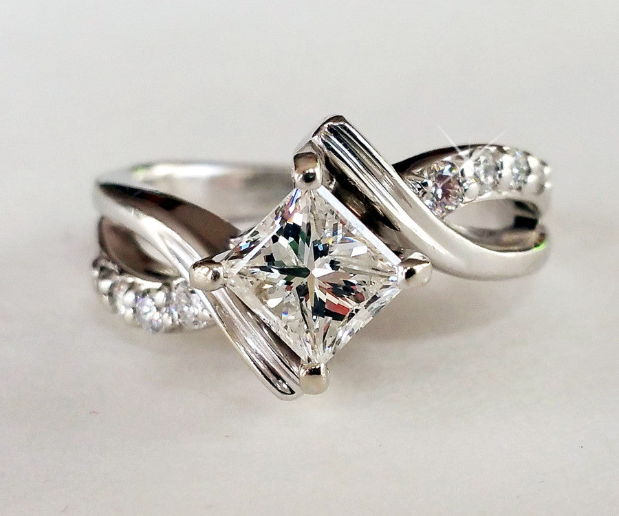 modern custom bypass princess cut diamond engagement ring