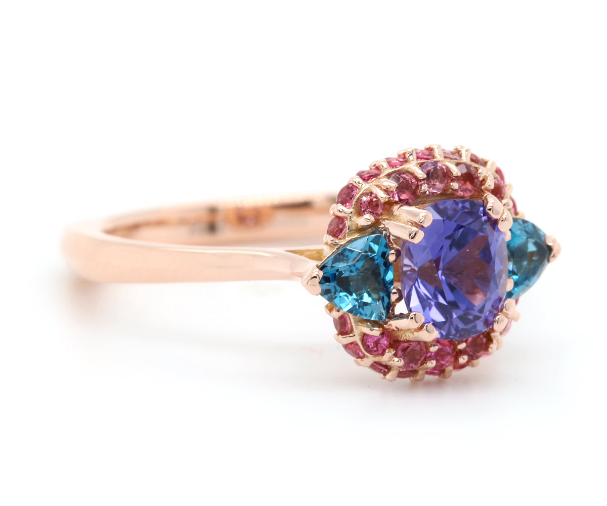 Natural Purple Sapphire Colorful Halo Ring