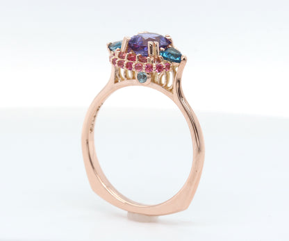 Natural Purple Sapphire Colorful Halo Ring