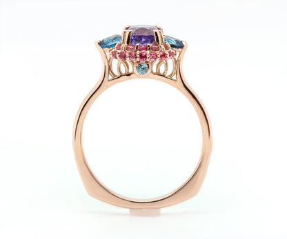 Natural Purple Sapphire Colorful Halo Ring