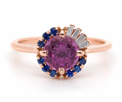 Pyrope Garnet and Sapphire Art Deco Halo Ring
