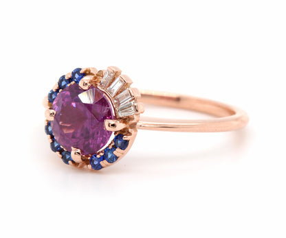 Pyrope Garnet and Sapphire Art Deco Halo Ring