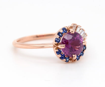 Pyrope Garnet and Sapphire Art Deco Halo Ring