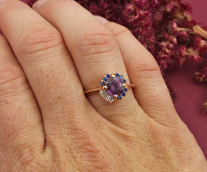 Pyrope Garnet and Sapphire Art Deco Halo Ring