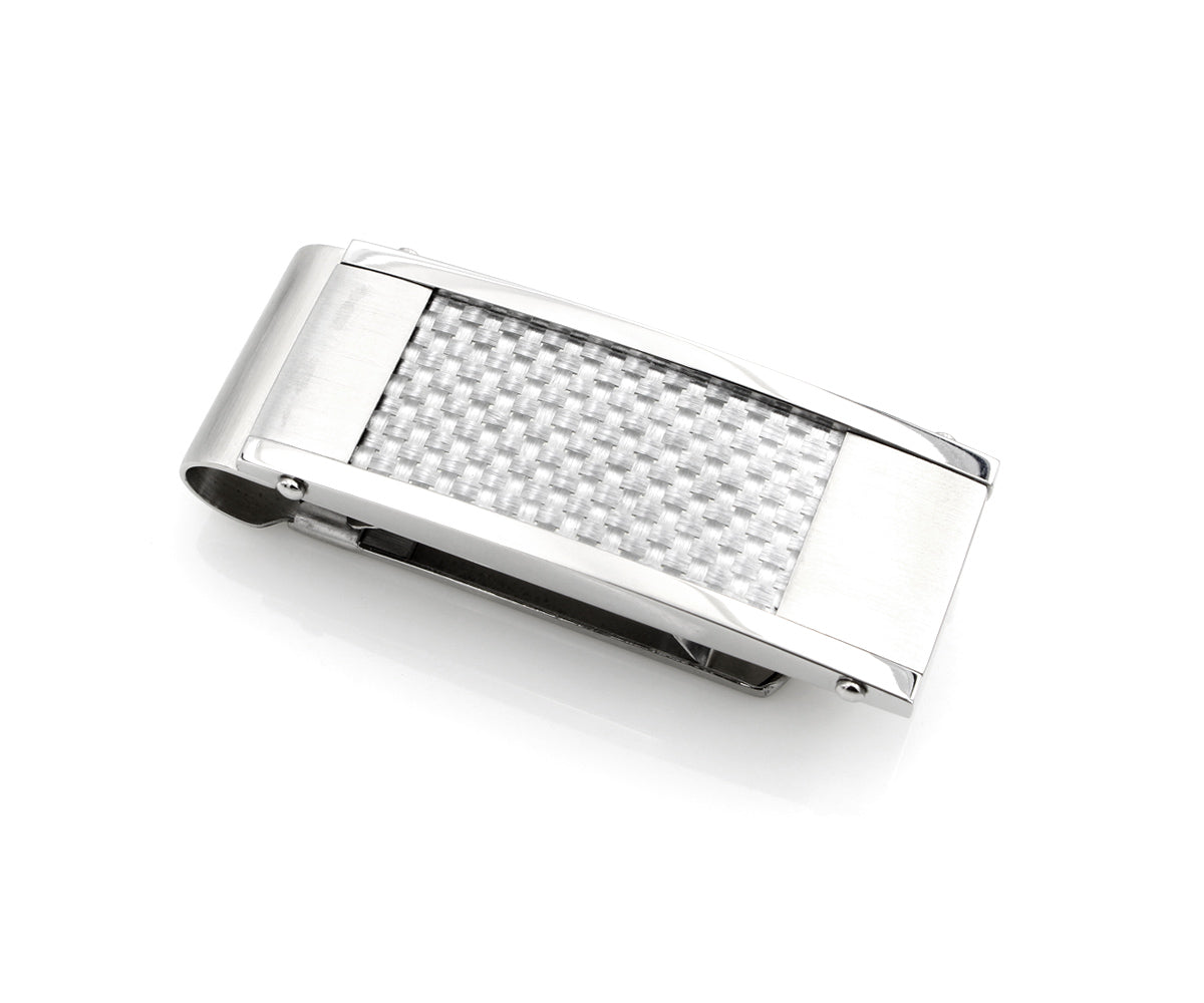 Gray Carbon Fiber Inlay Stainless Steel Money Clip