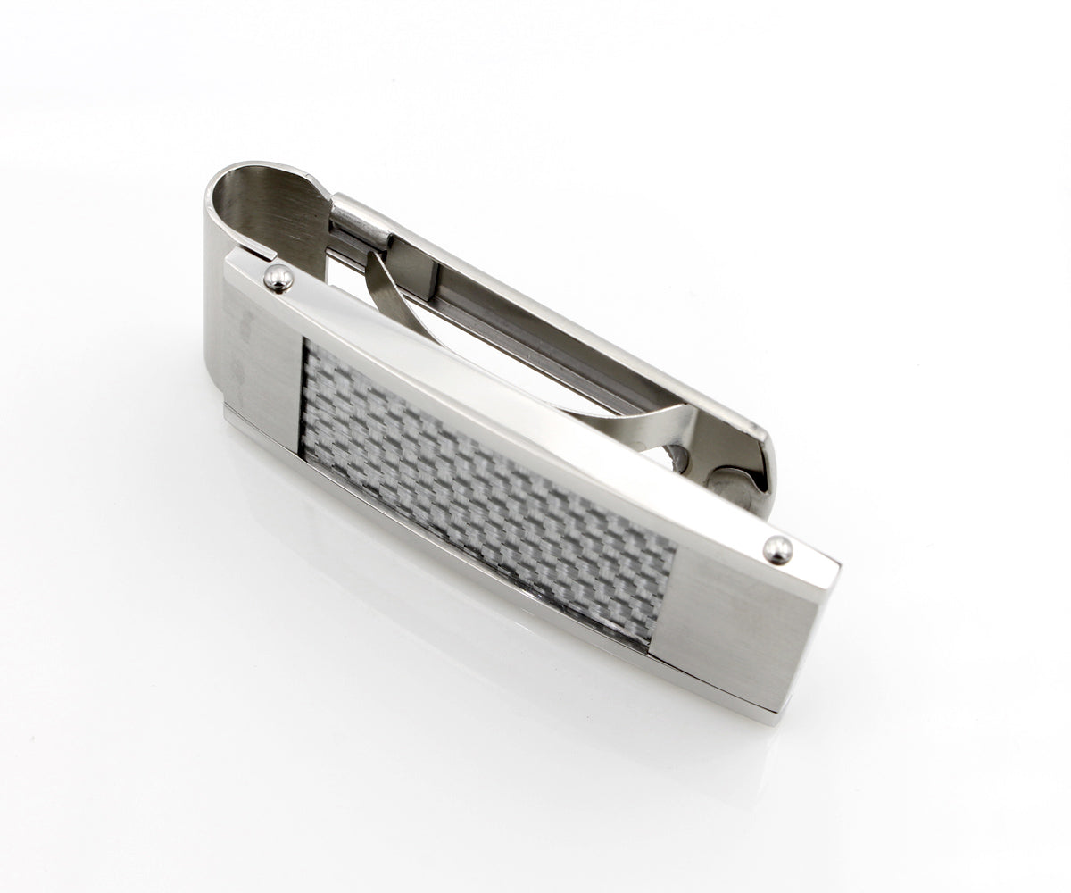 Gray Carbon Fiber Inlay Stainless Steel Money Clip