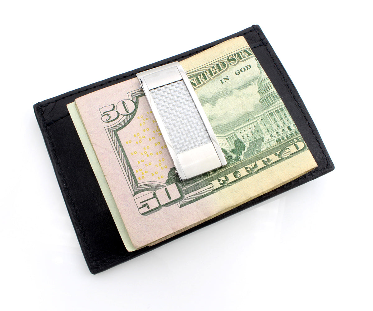 Gray Carbon Fiber Inlay Stainless Steel Money Clip