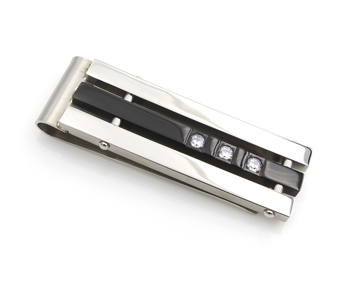 Dressy Black and Stainless Steel CZ Money Clip