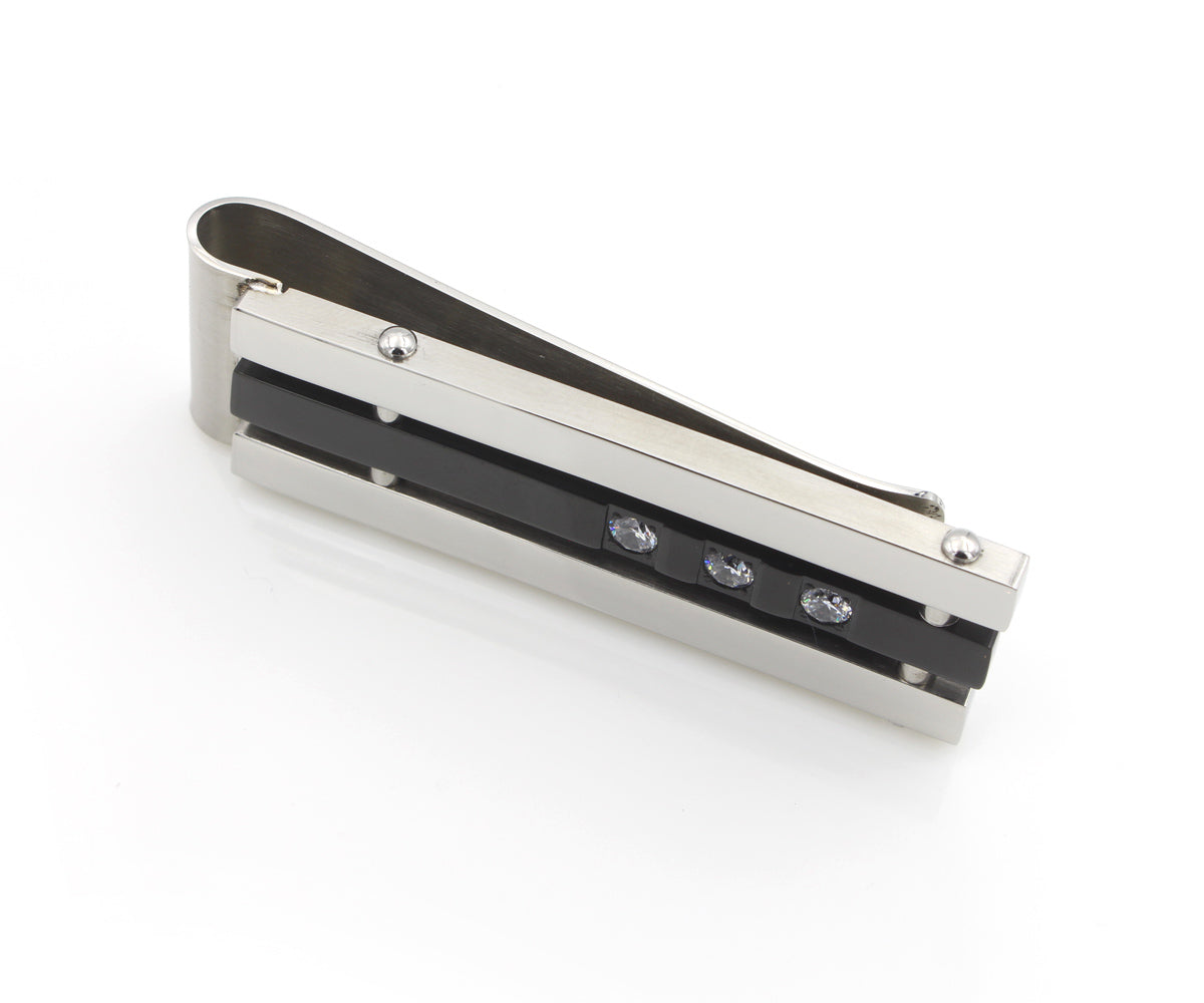 Dressy Black and Stainless Steel CZ Money Clip