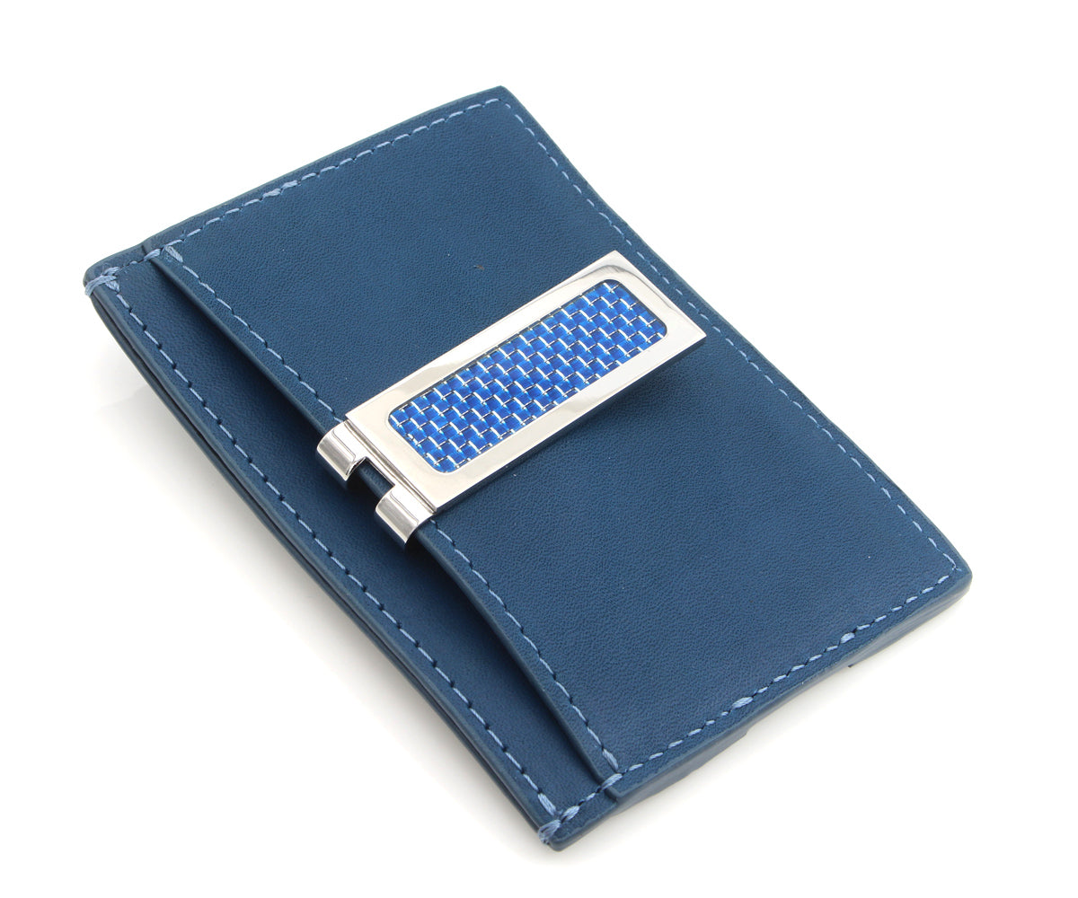 Blue Carbon Fiber Inlay Stainless Steel Money Clip