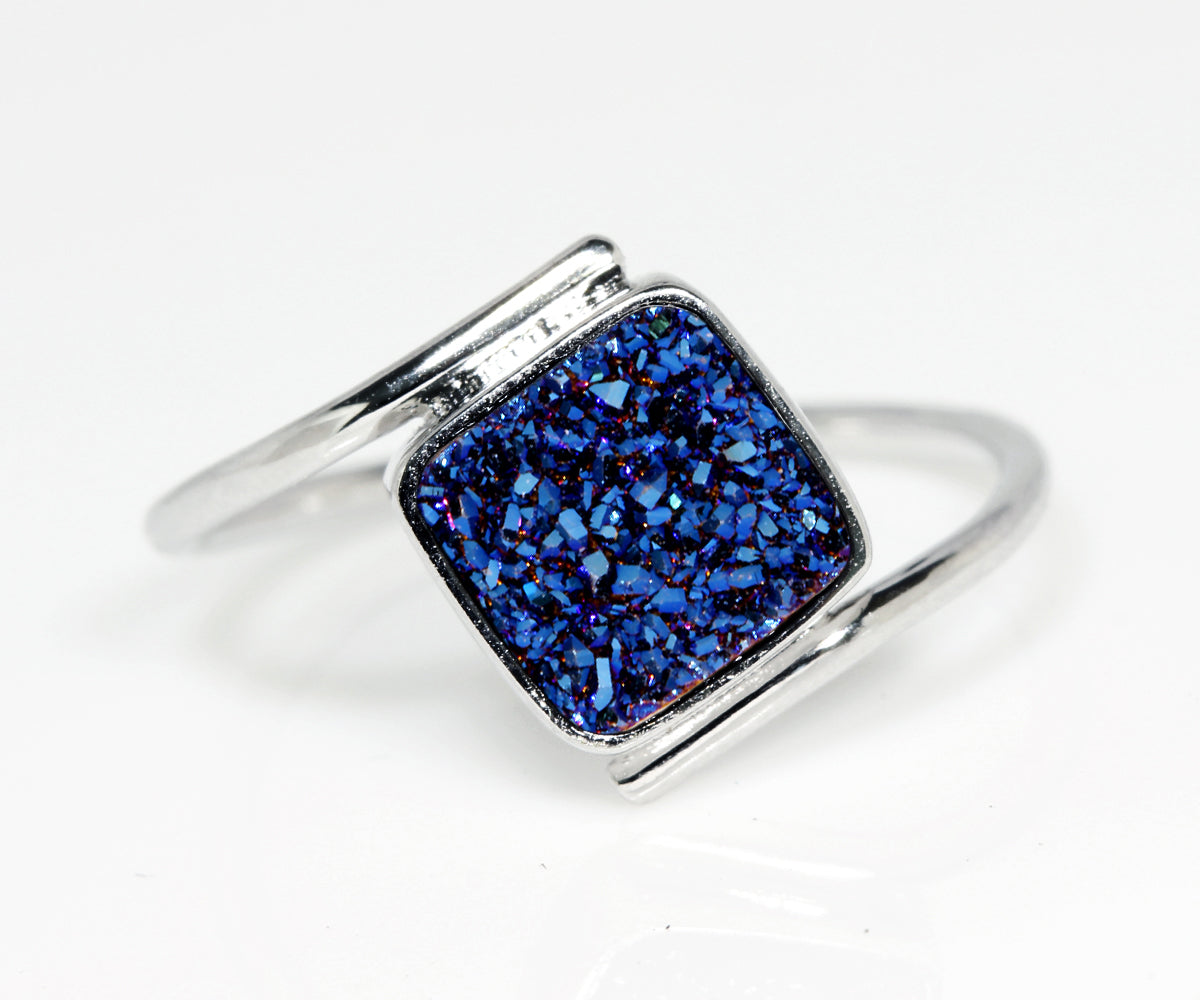 Bypass Square Blue Druzy Ring