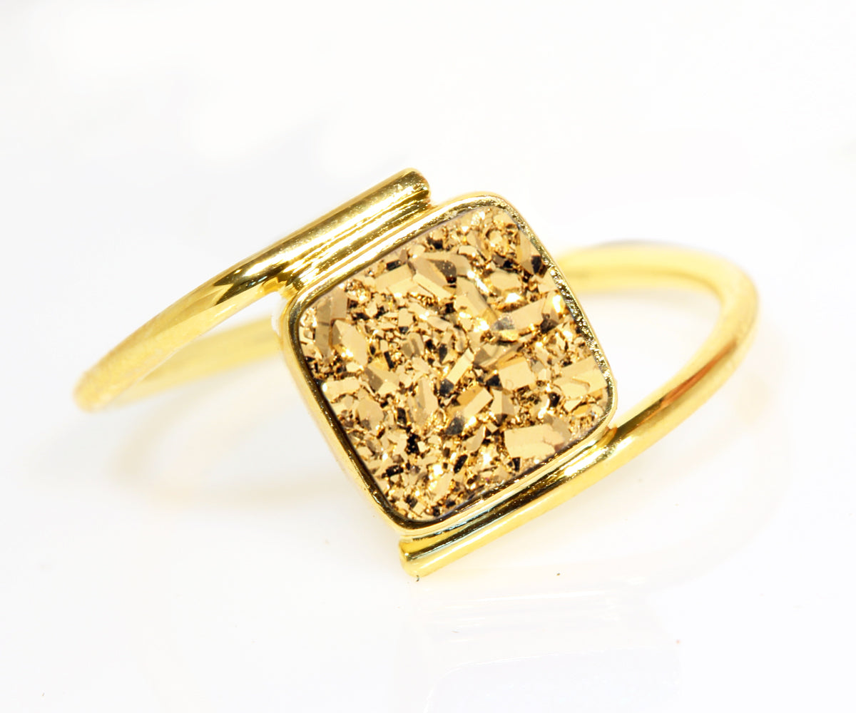 Bypass Square 18k Gold Druzy Ring