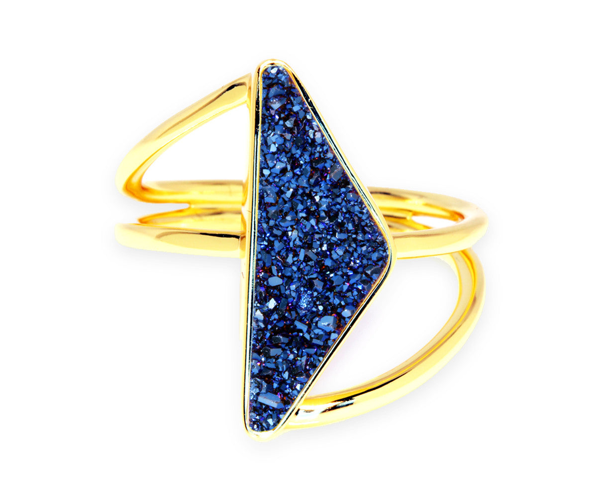Double Twist Blue Druzy 14K Gold Ring