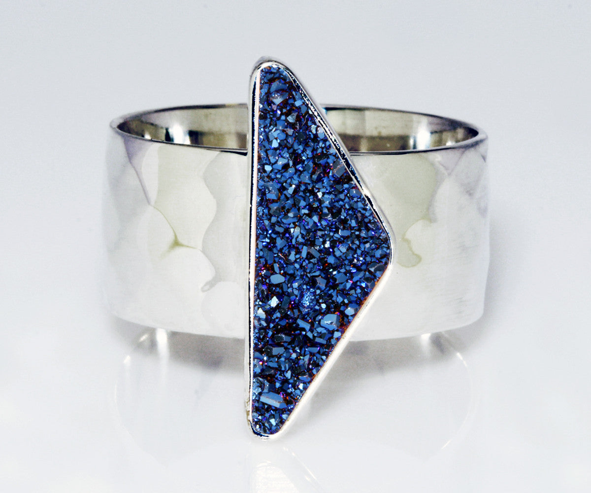 Triangle Blue Druzy Wide Ring