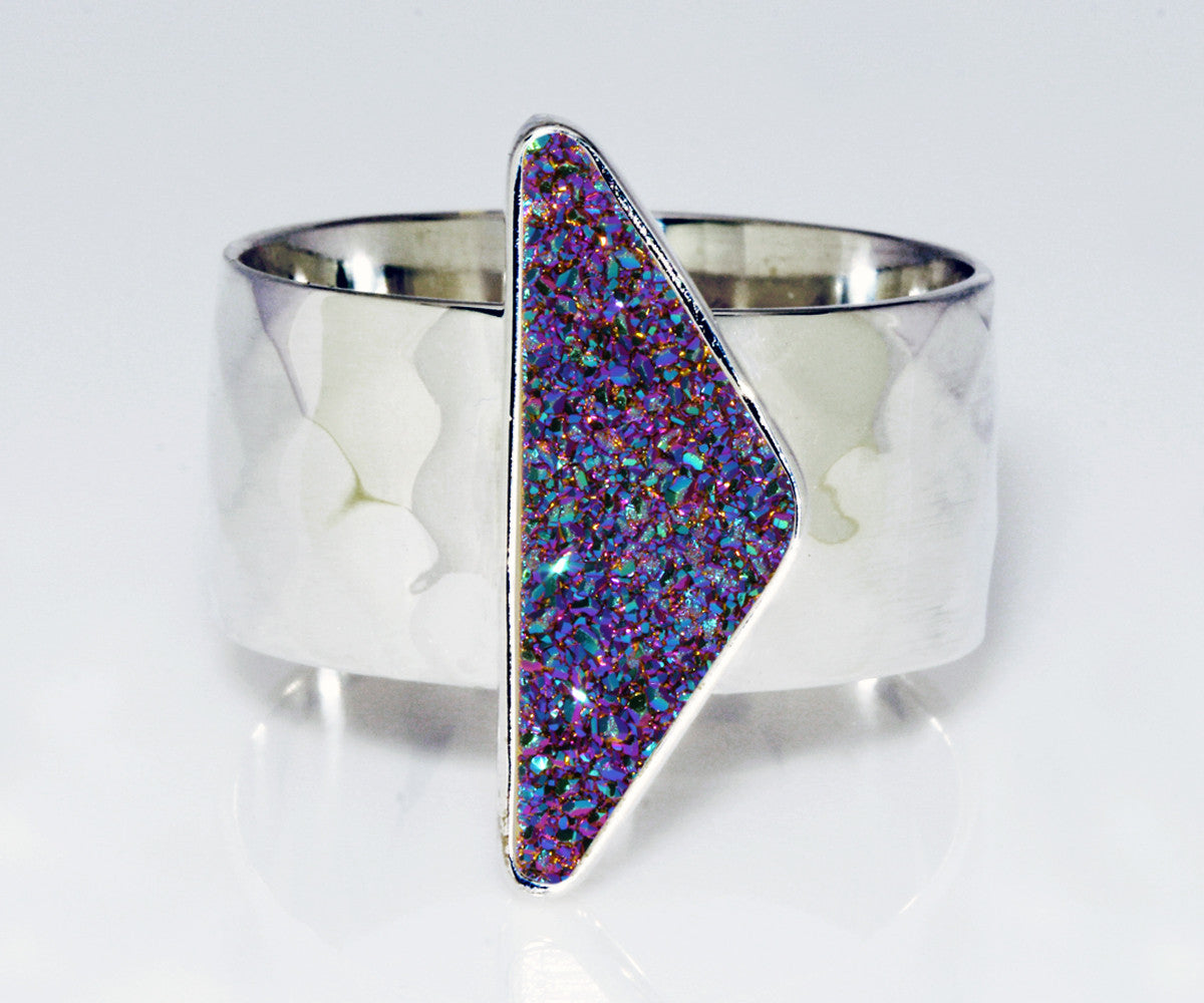 Triangle Purple Rainbow Druzy Wide Ring