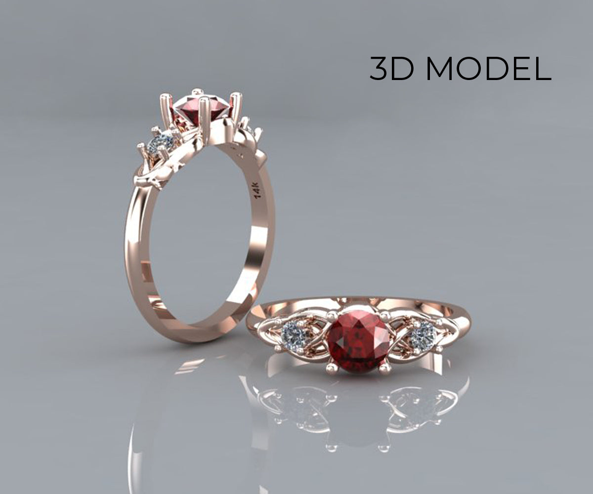 Weave Knot Garnet Diamond Rose Gold Engagement Ring