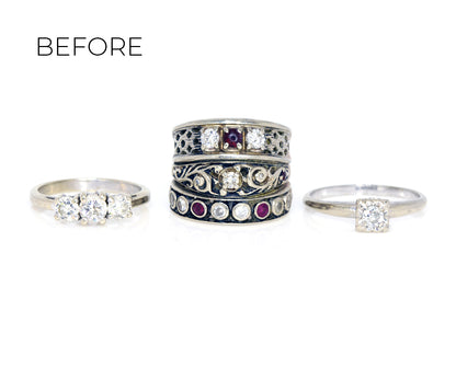 Anillo de bodas moderno con diamantes en dos tonos y diseño Bypass