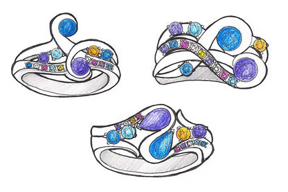 Anillo familiar personalizado con piedra natal en espiral de colores