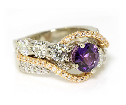 Amethyst Diamond Swirl Rose Gold Ring