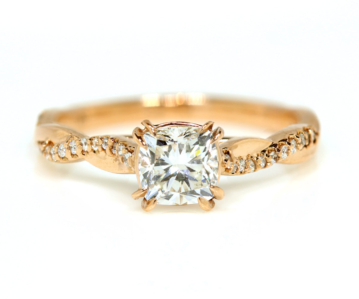 Cushion Diamond Twist Rose Gold Engagement Ring