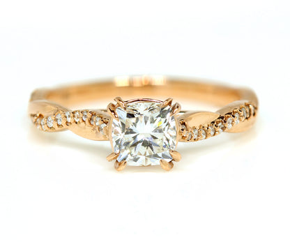 Cushion Diamond Twist Rose Gold Engagement Ring